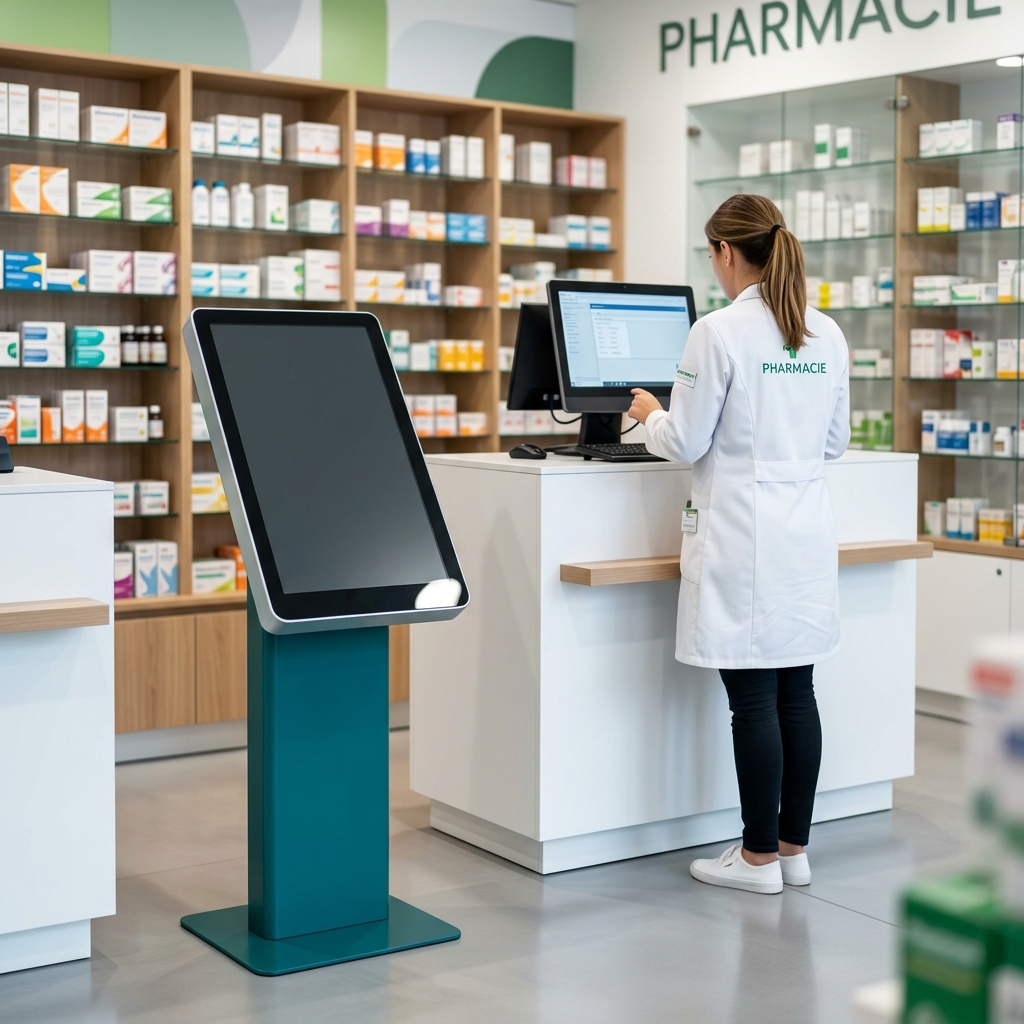 Borne tactile en pharmacie d'officine